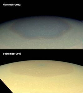 「土星」の北極の色、青から金色に変わる　その原因は…？