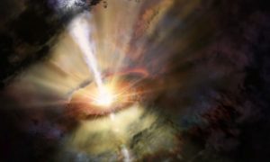 ブラックホールがガス雲を食べ…噴水のように吐き出す様子