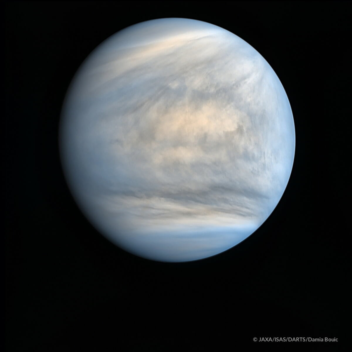 金星探査機「あかつき」の観測データをもとに作成された金星の画像（Credit: JAXA / ISAS / DARTS / Damia Bouic）