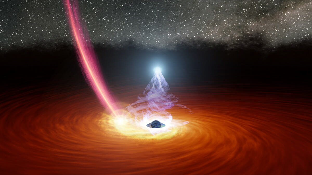 降着円盤に囲まれた超大質量ブラックホールと破壊された恒星の残骸