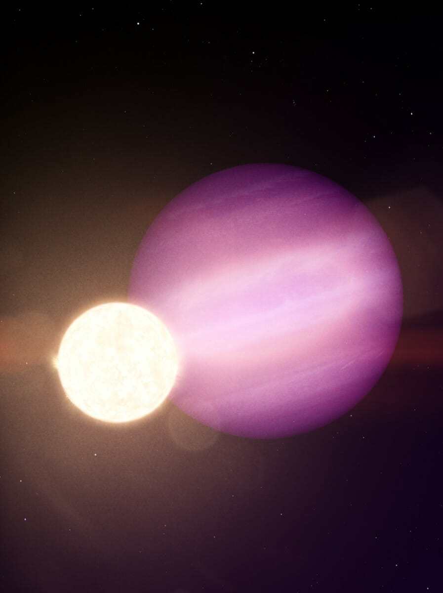 白色矮星「WD 1856」（左手前）を公転する系外惑星「WD 1856 b」（奥）の想像図（Credit: NASA’s Goddard Space Flight Center）