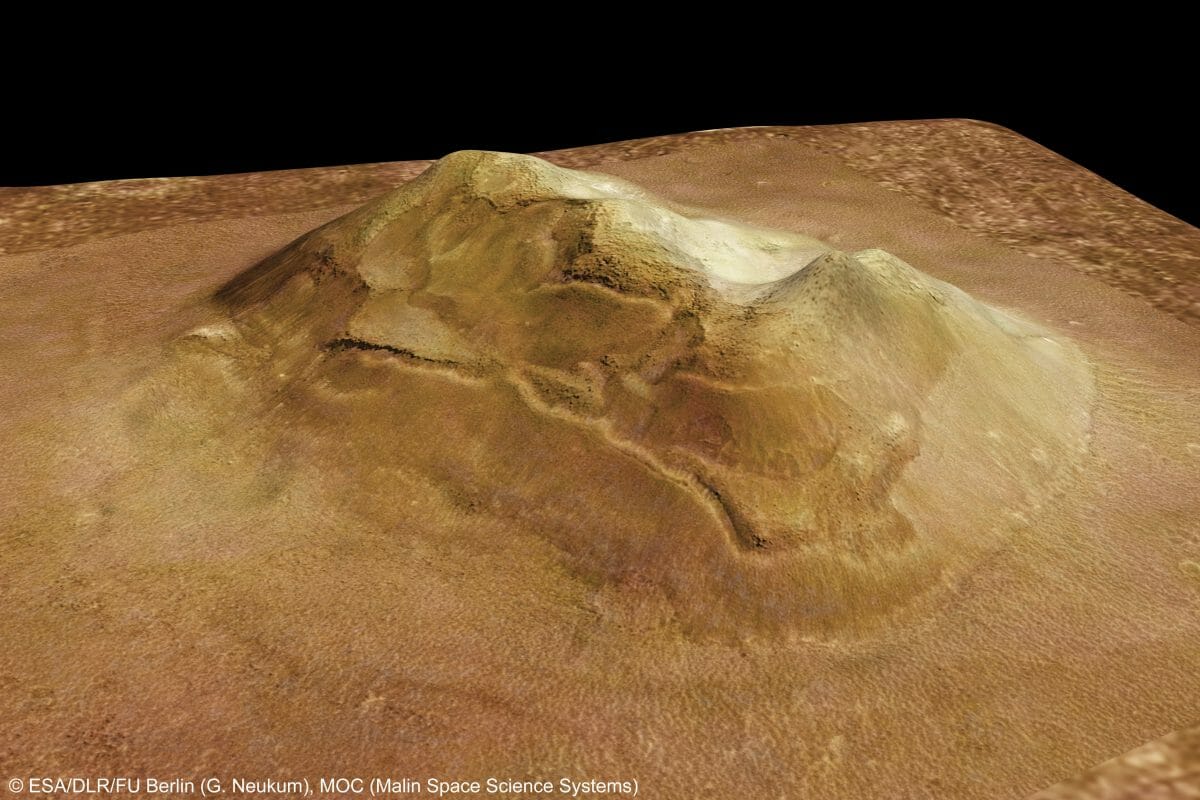 【▲ マーズ・エクスプレスの観測データをもとに再現された、火星の人面岩と呼ばれた山塊（Credit: ESA/DLR/FU Berlin (G. Neukum), MOC Malin Space Science Systems）】