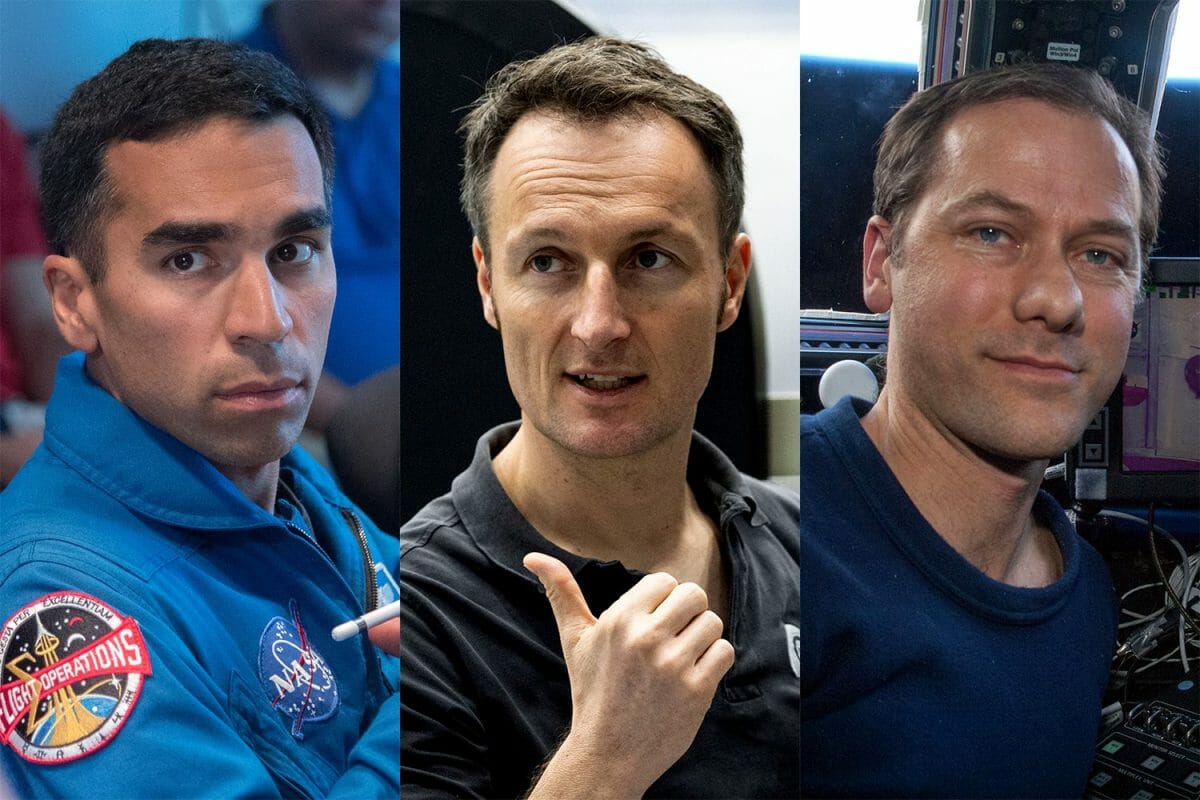 クルー3ミッションへの参加が発表された宇宙飛行士たち。左から：ラジャ・チャリー宇宙飛行士（NASA）、マティアス・マウラー宇宙飛行士（ESA）、トーマス・マーシュバーン宇宙飛行士（NASA）（Credit: NASA/ESA）