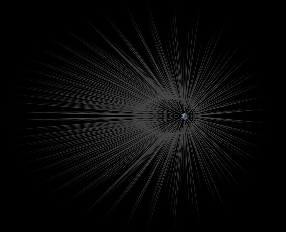 ダークマターの「髪の毛」（フィラメント）に囲まれた地球の想像図。Credits: NASA/JPL-Caltech