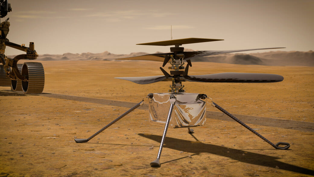 火星の大空を飛行する火星ヘリコプター「インジェニュイティ」