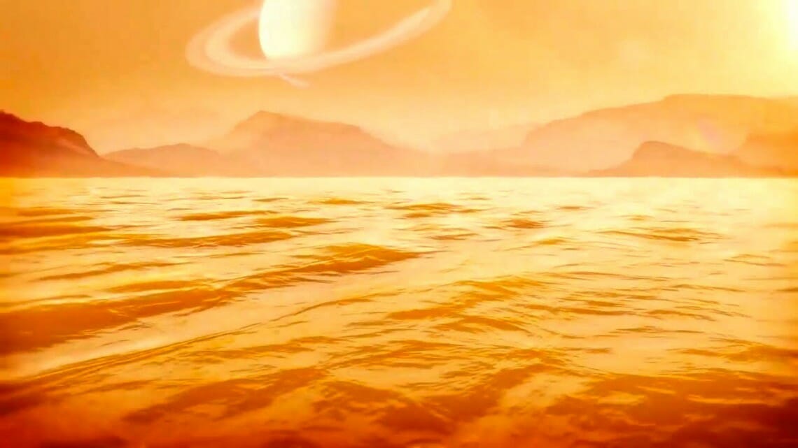 土星最大の湖「クラーケン海」を描いた想像図（Credit: NASA/John Glenn Research Center）
