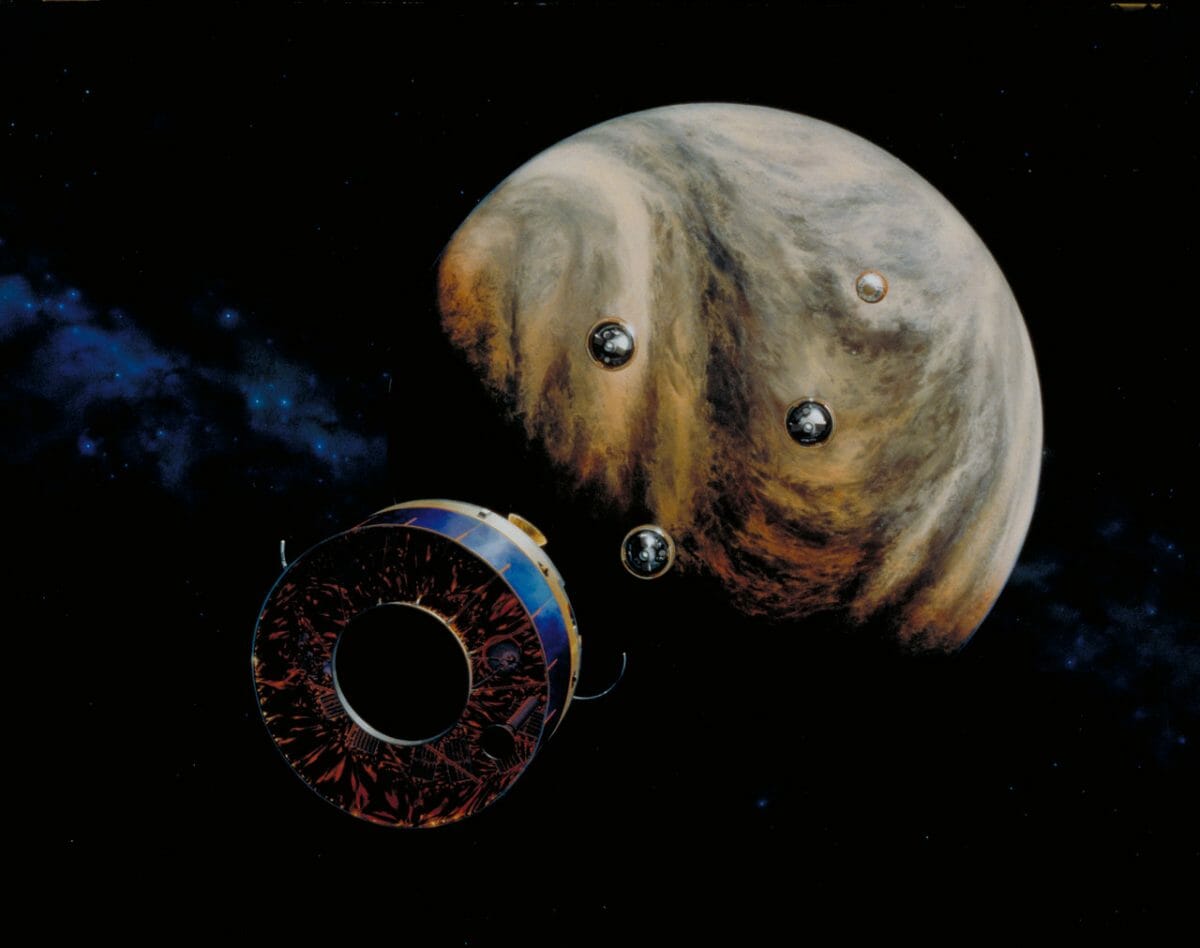 プローブを切り離した金星探査機「パイオニア・ヴィーナス2号」を描いた想像図（Credit: NASA/ Paul Hudson）