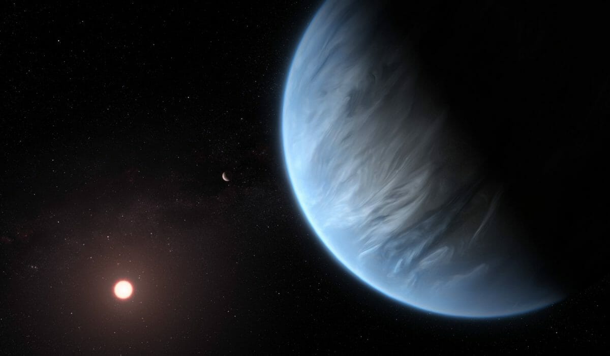 大気から水蒸気が検出された系外惑星「K2-18b」を描いた想像図（Credit: ESA/Hubble, M. Kornmesser）
