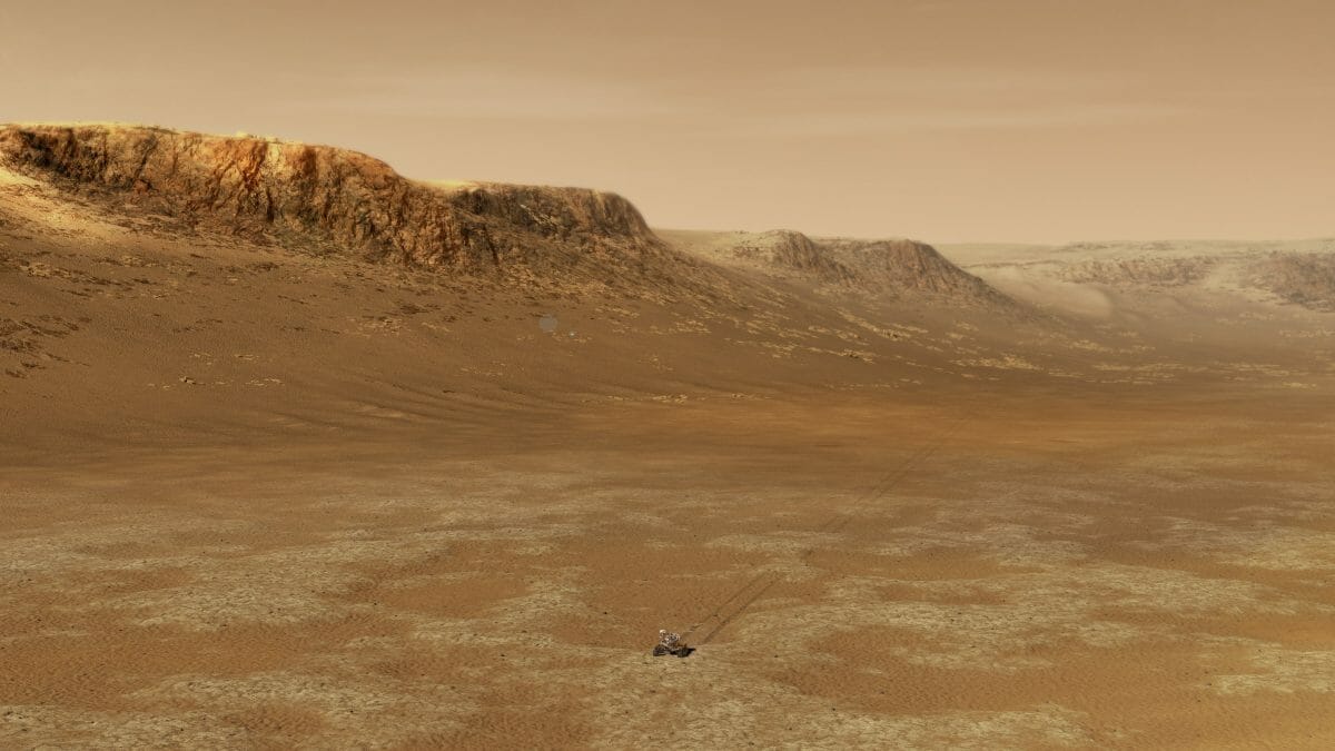 ジェゼロ・クレーターで探査活動を行う火星探査車「Perseverance」を描いた想像図（Credit: NASA/JPL-Caltech）