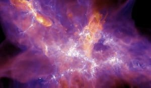 巨大な分子雲から星が誕生する様子を再現したシミュレーション動画