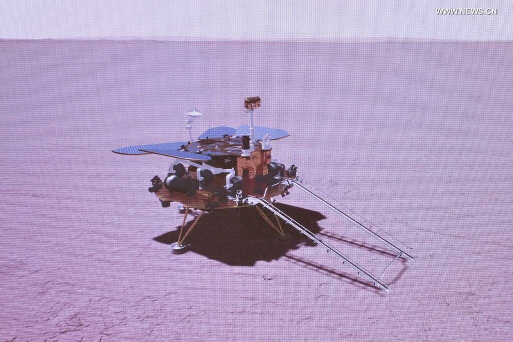 火星探査車「祝融」を載せた着陸機のシミュレーション映像（Credit: Xinhua/Jin Liwang）