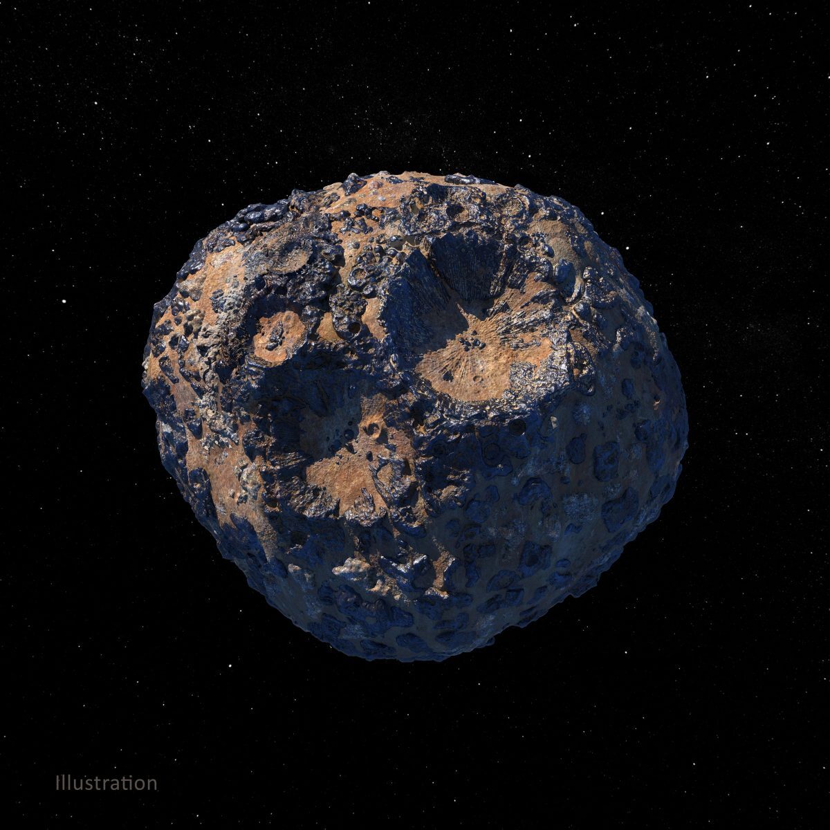 小惑星プシケを描いた想像図（金属と岩が大まかに分かれていると想定）（Credit: NASA/JPL-Caltech/ASU/Peter Rubin）