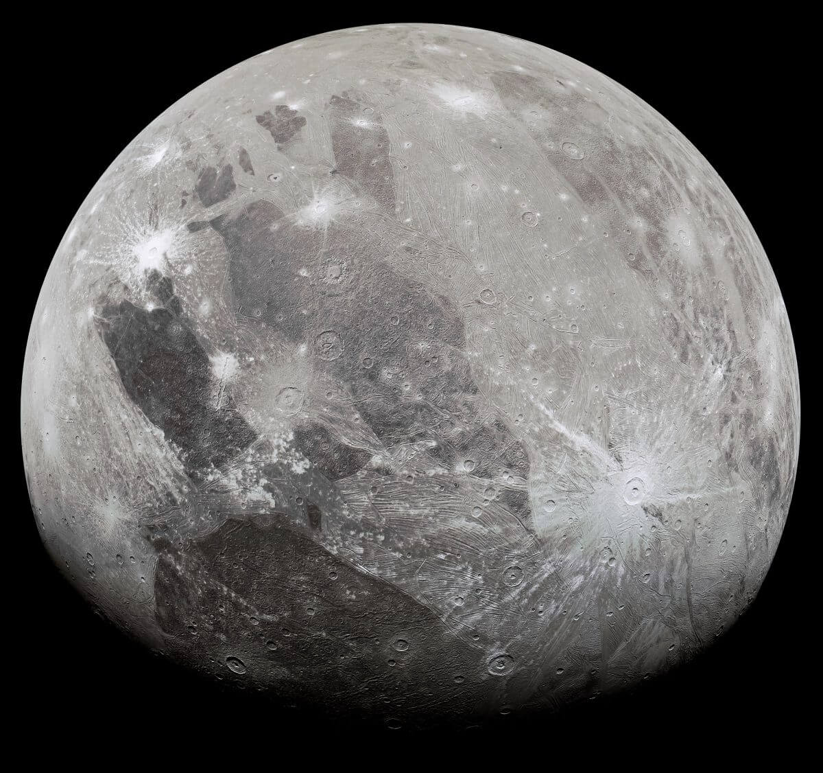 木星探査機ジュノーが撮影したガニメデ（Credit: Courtesy of NASA/JPL-Caltech/SwRI/MSSS/Kevin M. Gill）