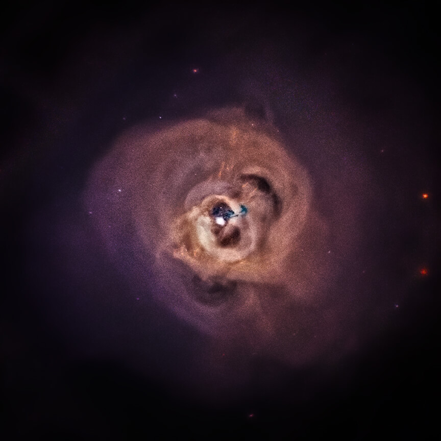 NASAのX線観測衛星「チャンドラ」がX線の波長で観測したペルセウス座銀河団の中心付近（Credit: NASA/CXC/SAO/E.Bulbul, et al.）