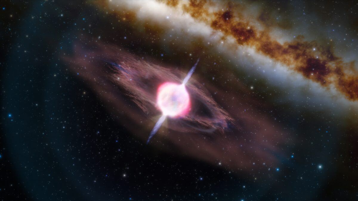 超新星爆発寸前に短時間だけガンマ線を放出する恒星を描いた想像図（Credit: International Gemini Observatory/NOIRLab/NSF/AURA/J. da Silva, Image processing: M. Zamani (NSF's NOIRLab)）