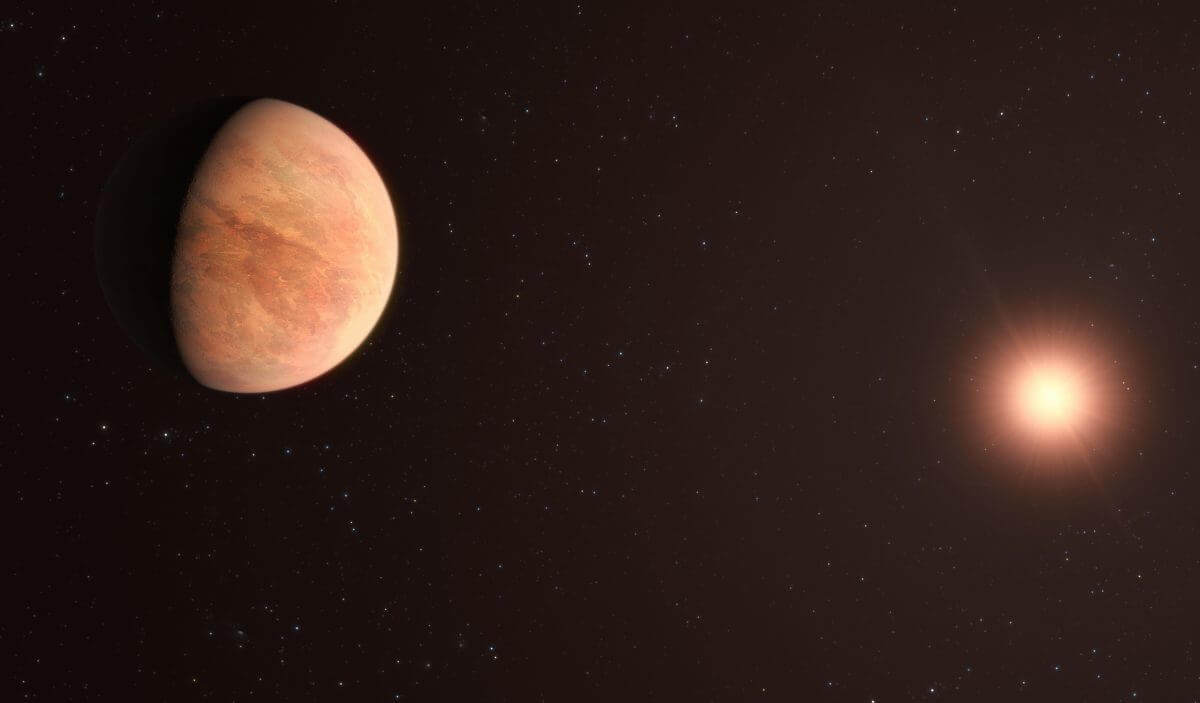 太陽系外惑星「L 98-59b」（左）を描いた想像図（Credit: ESO/M. Kornmesser）