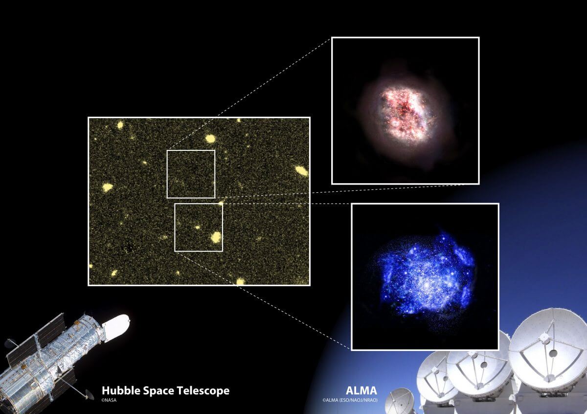 初期宇宙の「塵に埋もれた銀河」を2つ発見、アルマ望遠鏡の観測成果