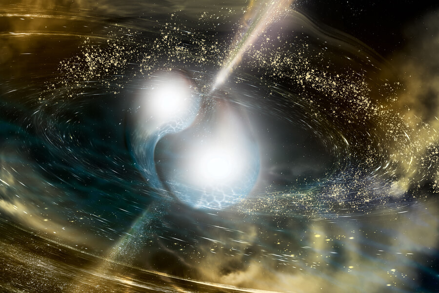 新しい研究では、連星中性子星が、現在私たちが目にしている金やプラチナなどの重金属の宇宙的な供給源である可能性が高いことを示唆しています。（Credit：National Science Foundation/LIGO/Sonoma State University/A. Simonnet）