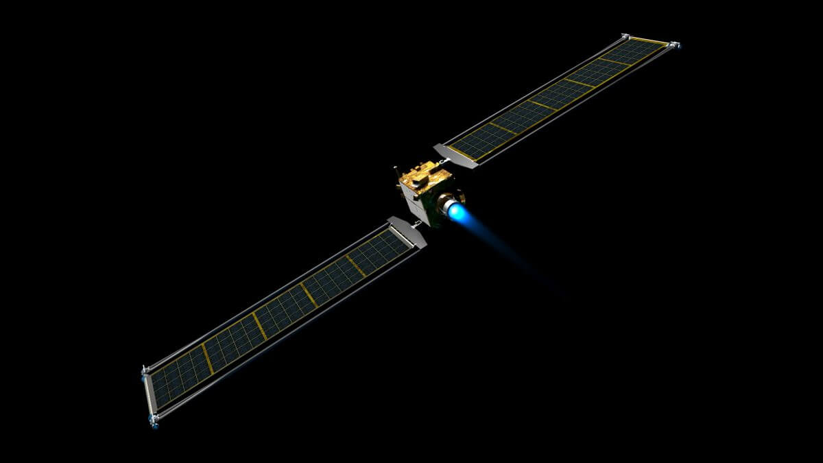 太陽電池アレイを展開したDARTの探査機を描いた想像図（Credit: NASA/Johns Hopkins APL）
