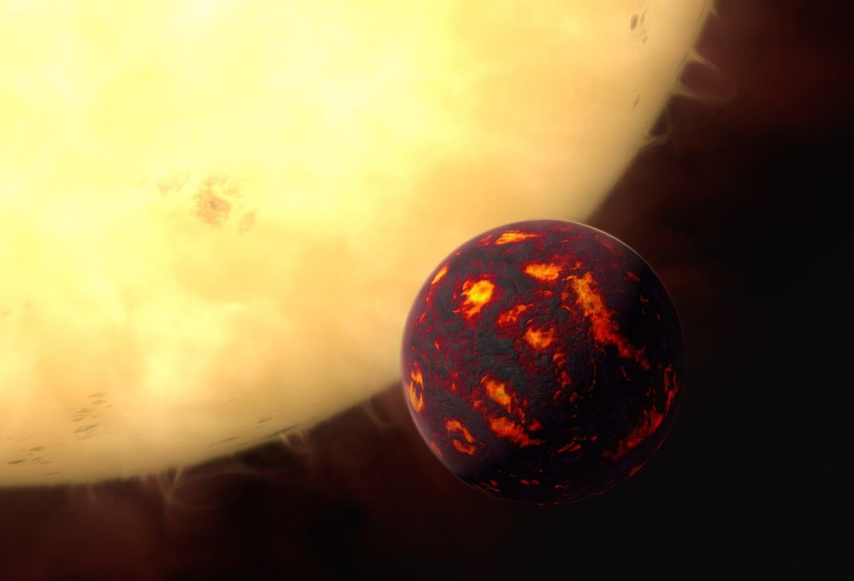 今回の研究対象となった系外惑星のひとつ「かに座55番星e」を描いた想像図（Credit: ESA/Hubble, M. Kornmesser）