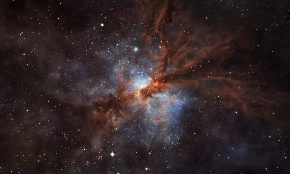 初期宇宙の銀河「NGP-190387」を描いた想像図（Credit: ESO/M. Kornmesser）