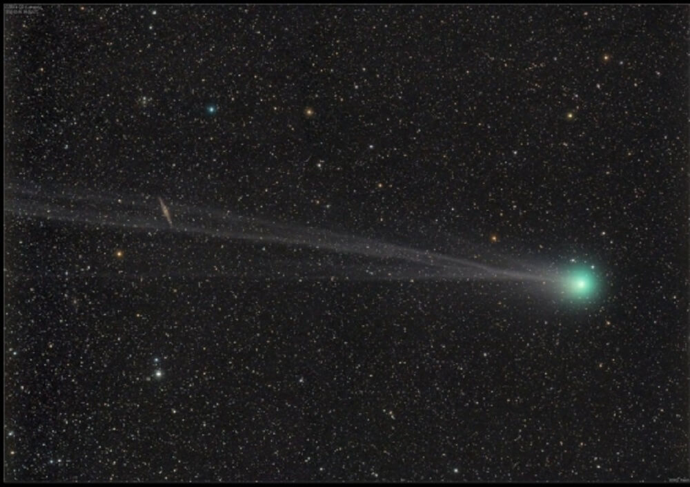 彗星の頭部（コマ）は印象的なグリーンになりますが、尾（テイル）がグリーンの色合いになることはありません（Credit: NASA Goddard）