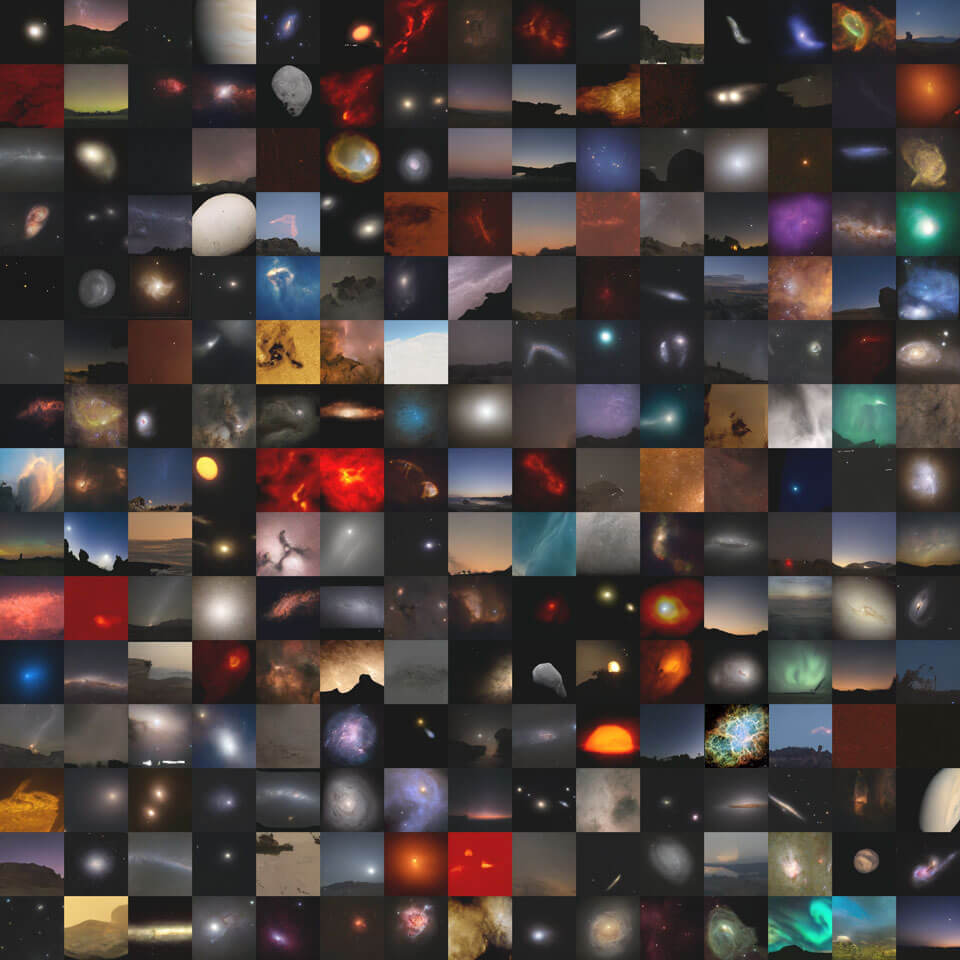 【▲様々な天体画像。本物は1つのみで、その他はコンピューターが生成したもの（Credit: M. J. Smith et al. (U. Hertfordshire)）】