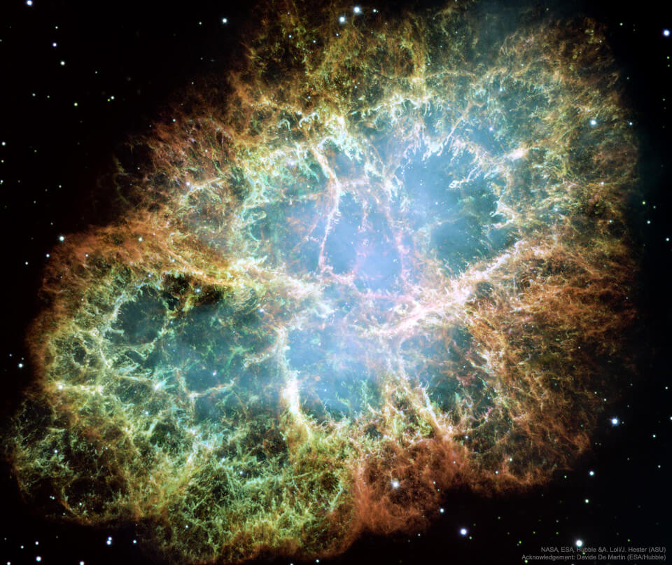 【▲本物の天体画像 ※かに星雲（Credit: NASA, ESA, Hubble, J. Hester, A. Loll (ASU)）】