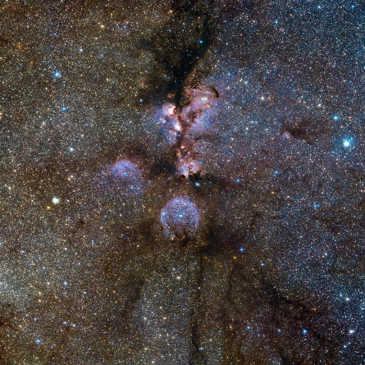 VISTA望遠鏡が撮影したNGC6334「猫の足星雲」の赤外線画像（Credit : ESO/J. Emerson/VISTA）