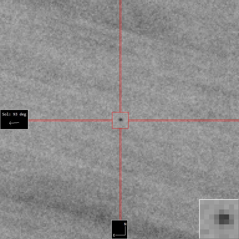 現地時間2022年1月19日の夕方にスペインのカラー・アルト天文台で撮影された小惑星「2022 AE1」（中央）（Credit: ESA/NEOCC）