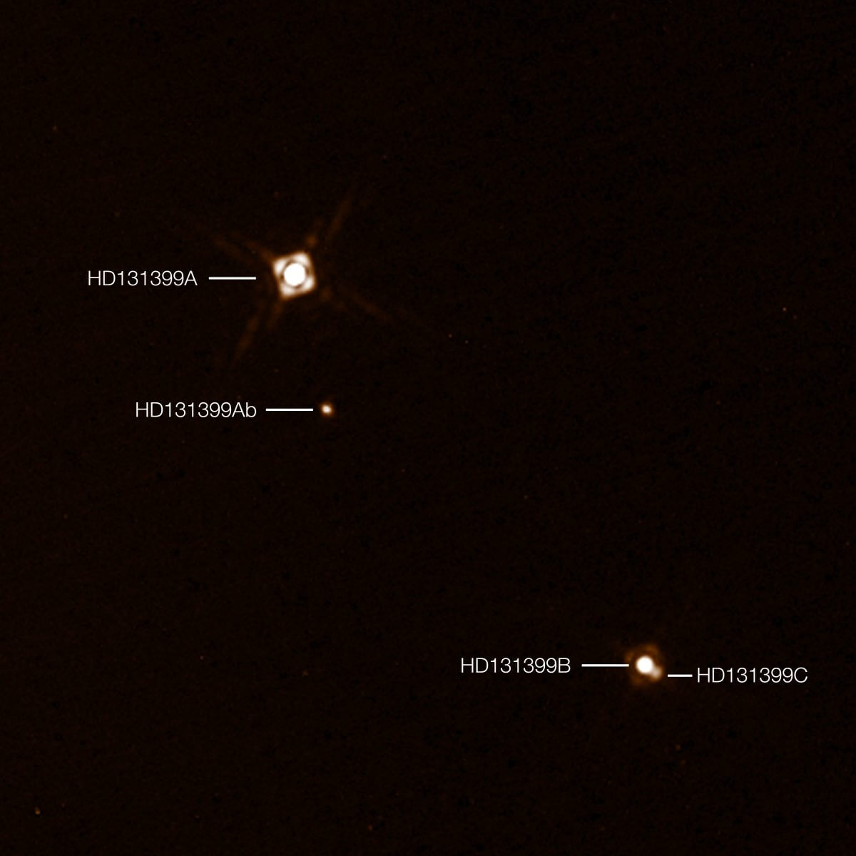 ESOの「超大型望遠鏡（VLT）」が捉えた連星系「HD 131399」（Credit: ESO/K. Wagner et al.）