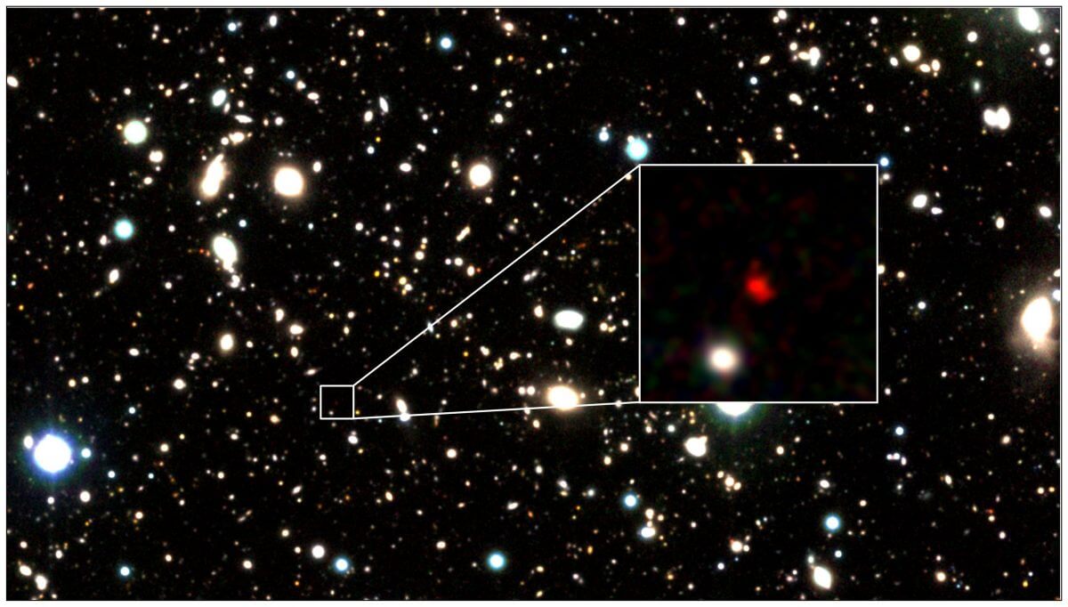 VISTA望遠鏡を使って撮影された銀河候補「HD1」（Credit: Harikane et al.）