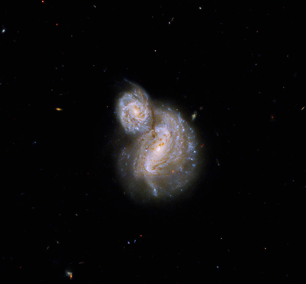 【▲「IC 4271」（別名「Arp 40」）の画像。大きい方の銀河がⅡ型セイファート銀河（Credit：NASA, ESA, and B. Holwerda (University of Louisville Research Foundation, Inc.)）】