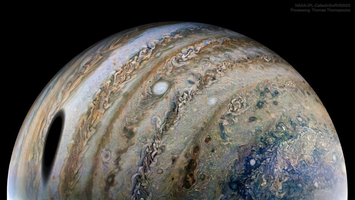 【▲木星探査機ジュノーが撮影した木星（Credit: NASA/JPL-Caltech/SwRI/MSSS, Image processing by Thomas Thomopoulos ）】