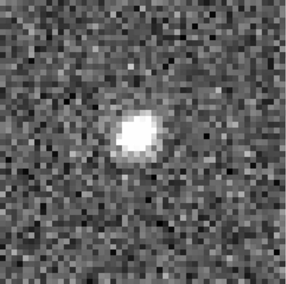 【▲本研究で観測された小惑星「2020 UQ6」の観測画像。視野は1分角×1分角（1分角＝満月の視直径の約30分の1）（Credit：東京大学木曽観測所）】