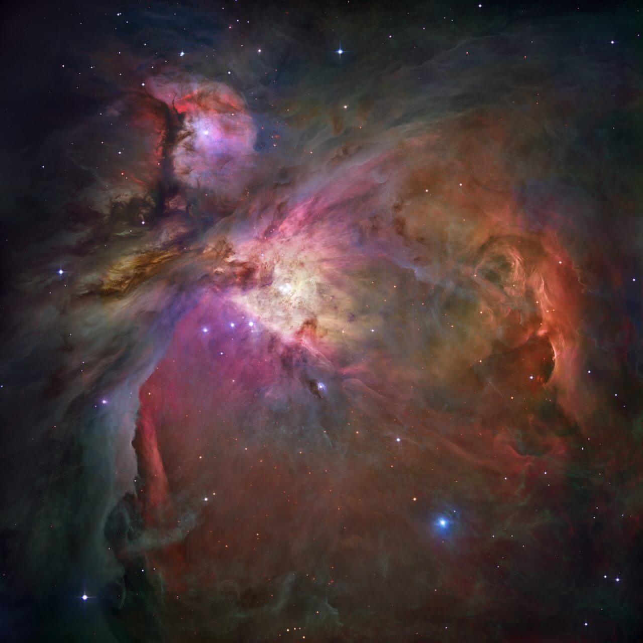 【▲ ハッブル宇宙望遠鏡が撮影した散光星雲「オリオン大星雲（M42）」と「M43」（左上）（Credit: NASA, ESA, M. Robberto ( Space Telescope Science Institute/ESA) and the Hubble Space Telescope Orion Treasury Project Team）】