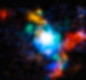3つの銀河に囲まれた115億年前のクエーサーをウェッブ宇宙望遠鏡が観測