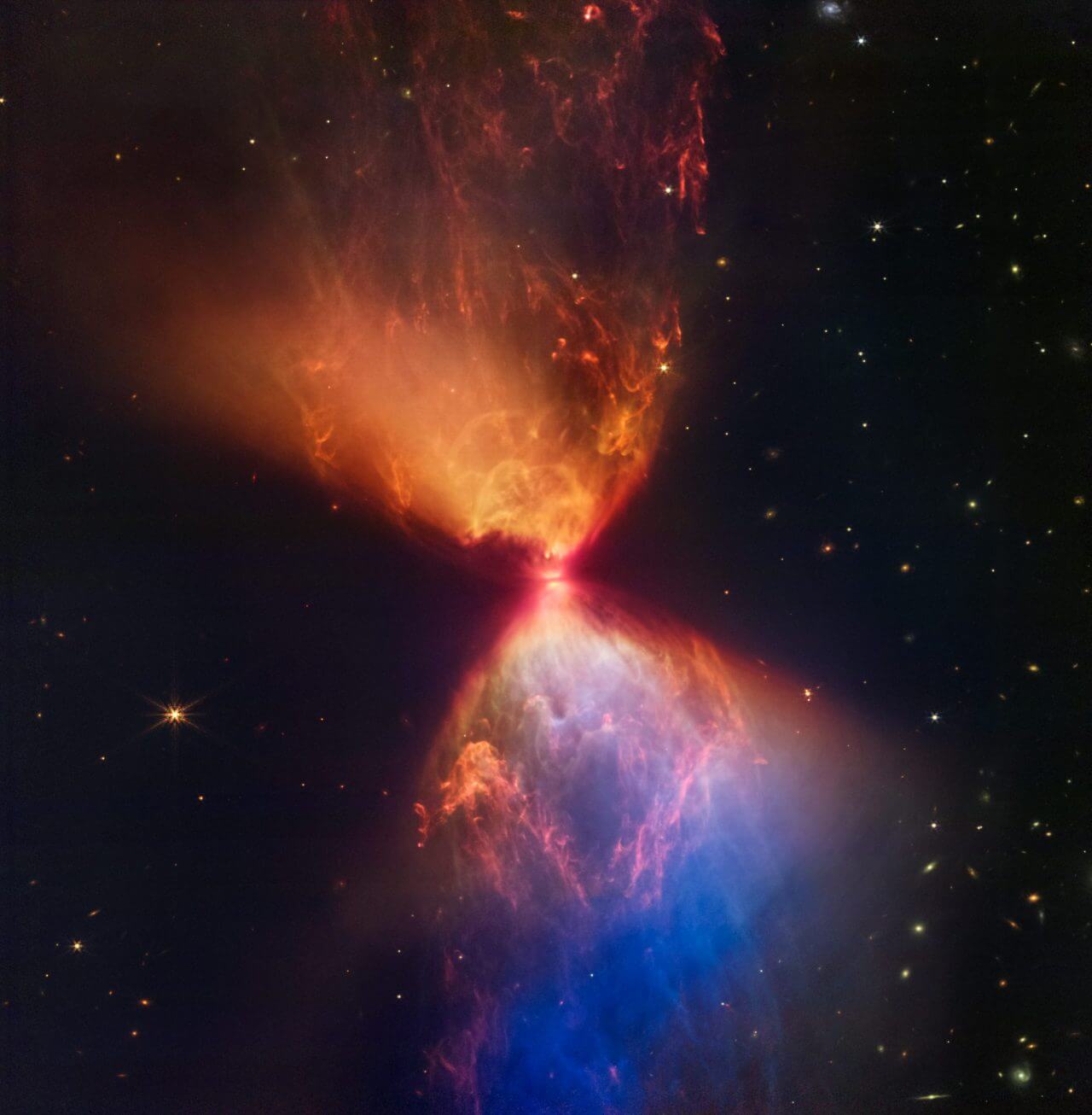 【▲ ジェイムズ・ウェッブ宇宙望遠鏡の近赤外線カメラ（NIRCam）で撮影された暗黒星雲「L1527」（Credit: Science: NASA, ESA, CSA, STScI; Image Processing: Joseph DePasquale (STScI), Alyssa Pagan (STScI), Anton M. Koekemoer (STScI) ）】