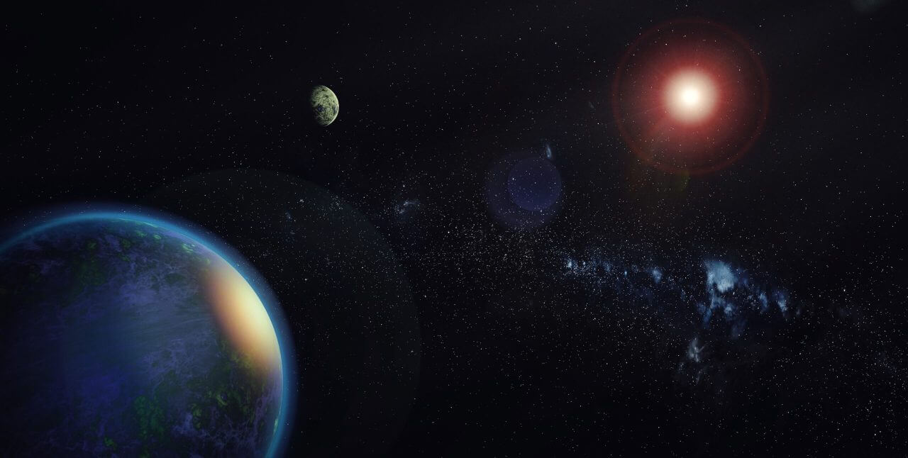 赤色矮星GJ 1002を公転する2つの太陽系外惑星の想像図