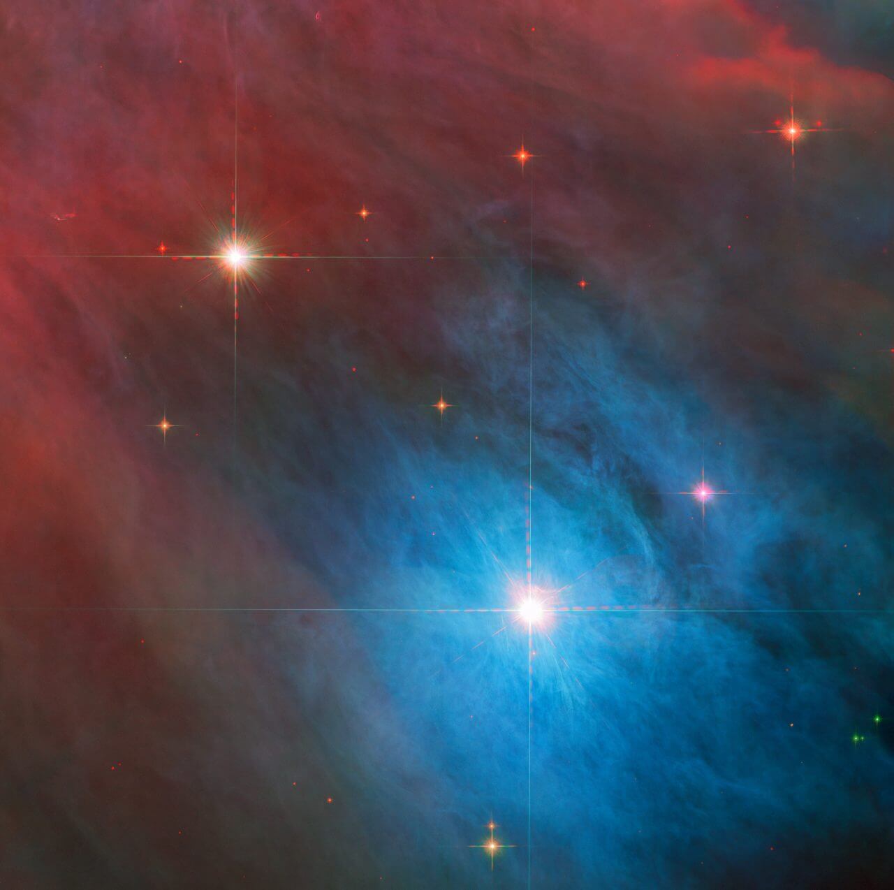 【▲ 変光星「オリオン座V372星（V 372 Orionis）」とその周辺（Credit: ESA/Hubble &amp; NASA, J. Bally, M. Robberto）】