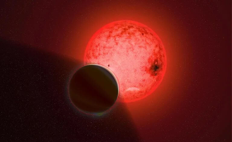 【▲ 図1: 恒星TOI-5205の手前を横切る惑星TOI-5205bの想像図。 (Image Credit: Katherine Cain, courtesy of the Carnegie Institution for Science) 】