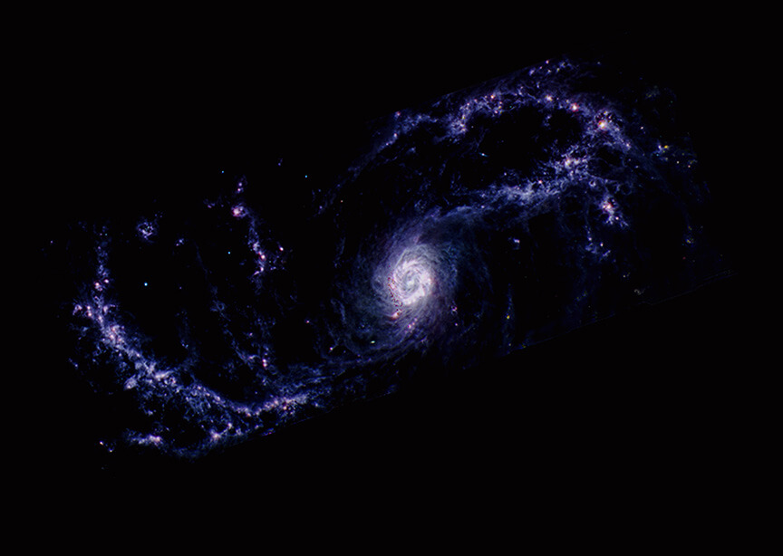 【▲ ジェイムズ・ウェッブ宇宙望遠鏡で観測された棒渦巻銀河「NGC 1672」（Credit: X-ray: NASA/CXC/SAO; Optical: NASA/ESA/STScI; IR: NASA/ESA/CSA/STScI; Image Processing: L. Frattare, J. Major, and K. Arcand）】