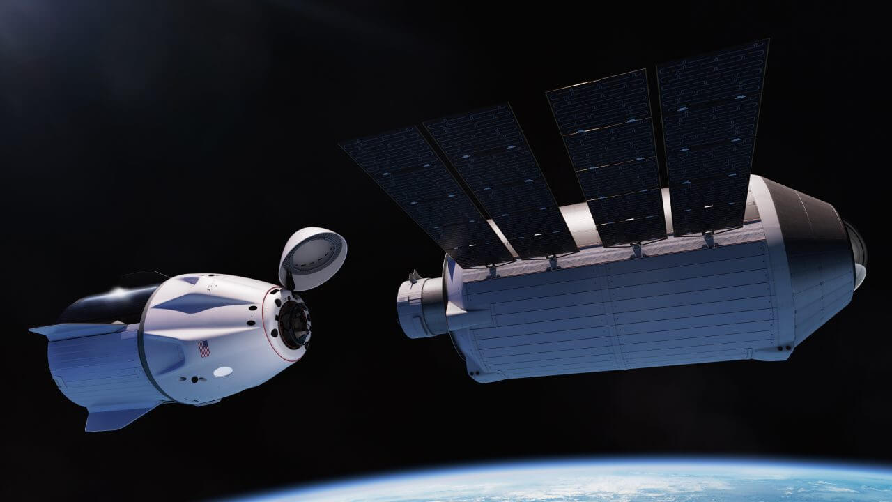 【▲ Vastの商用宇宙ステーション「Haven-1」（右）のイメージ画像。ドッキング間近のクルードラゴン宇宙船（左）が描かれている（Credit: Vast）】
