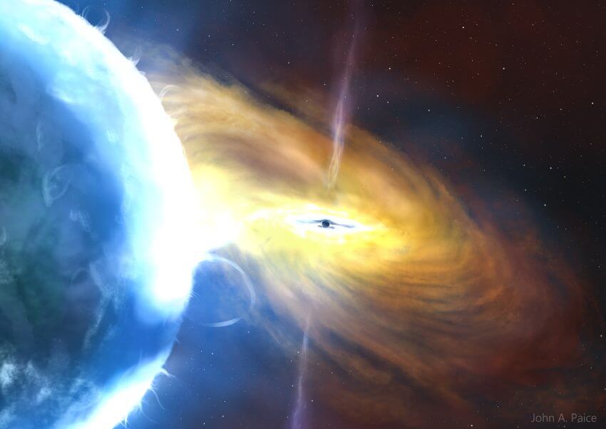 【▲ 図2: ブラックホールに物質が降着している様子の想像図。AT 2021lwxもこのような天体であると想像される。 (Image Credit: John A. Paice) 】