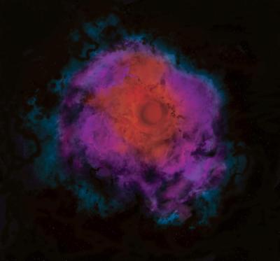 【▲ 図1: 暗黒星の想像図。暗黒星の本体の大部分は非常に巨大な水素とヘリウムの雲でできており、恒星のような一塊の天体であるようには見えない。 (Image Credit: University of Utah) 】