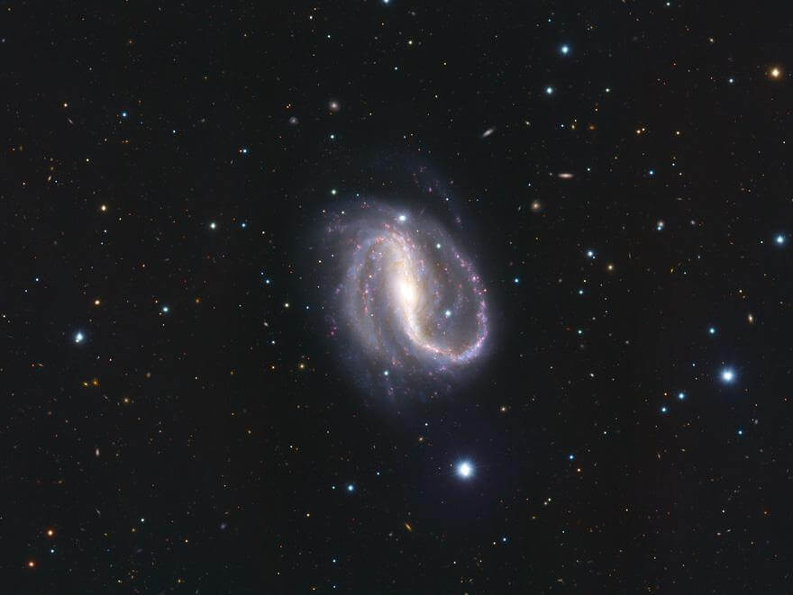 【▲ すばる望遠鏡の主焦点カメラ「Suprime-Cam」で最後に観測された棒渦巻銀河「NGC 7479」のカラー画像（Credit: 国立天文台; 画像処理: 田中壱）】