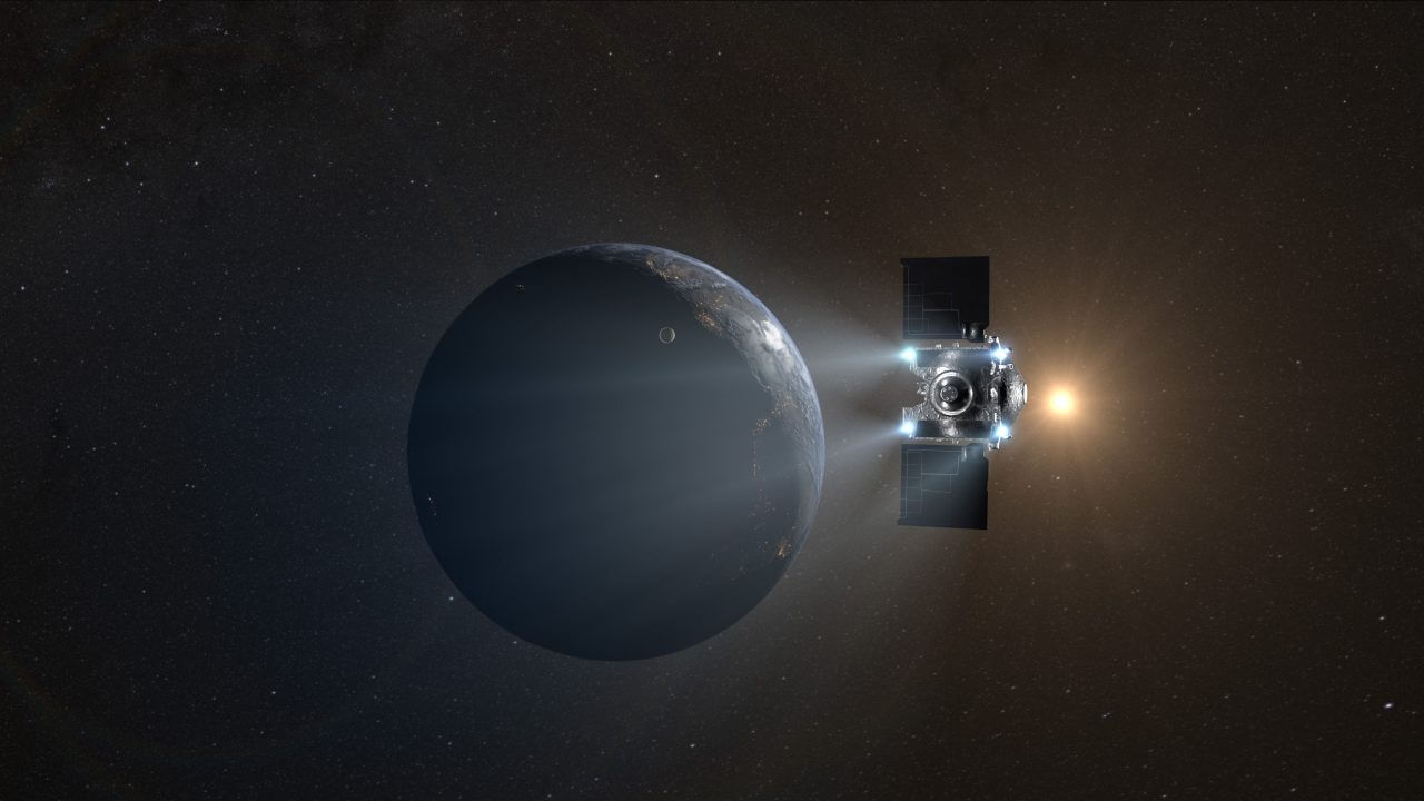 【▲ 小惑星Bennuのサンプルを収めた回収カプセルの分離後、延長ミッションに向けて軌道を離脱する小惑星探査機OSIRIS-REx（延長後のミッション名はOSIRIS-APEX）（Credit: NASA's Goddard Space Flight Center Conceptual Image Lab）】