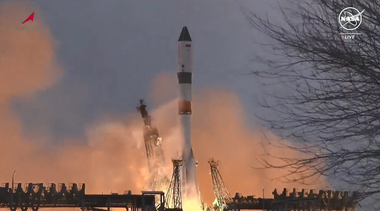 【▲ 補給船「プログレスMS-26」を搭載した「ソユーズ2.1a」ロケットの打ち上げ（Credit: NASA TV）】