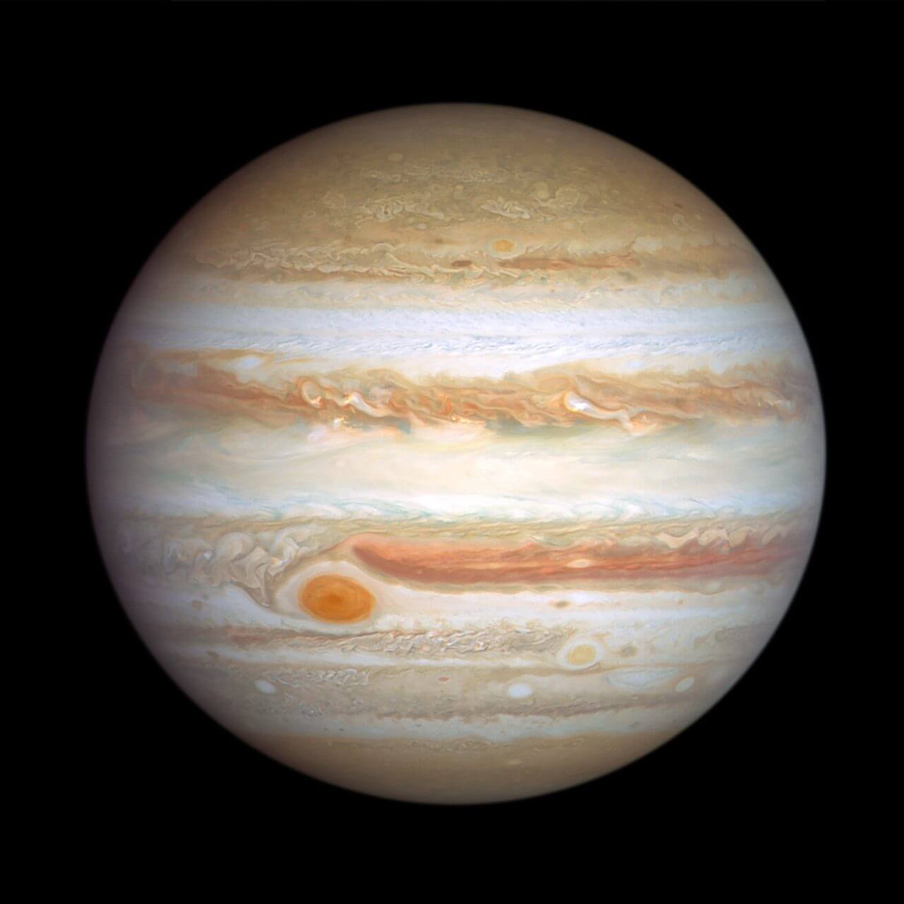 【▲ ハッブル宇宙望遠鏡（HST）の広視野カメラ3（WFC3）で2024年1月5日に撮影された木星（Credit: NASA, ESA, J. DePasquale (STScI), A. Simon (NASA-GSFC)）】