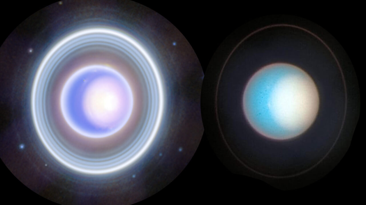 Uranus taken using Webb (infrared) and Hubble (visible light)[الصورة الفضائية اليوم]|  sorae space portal website